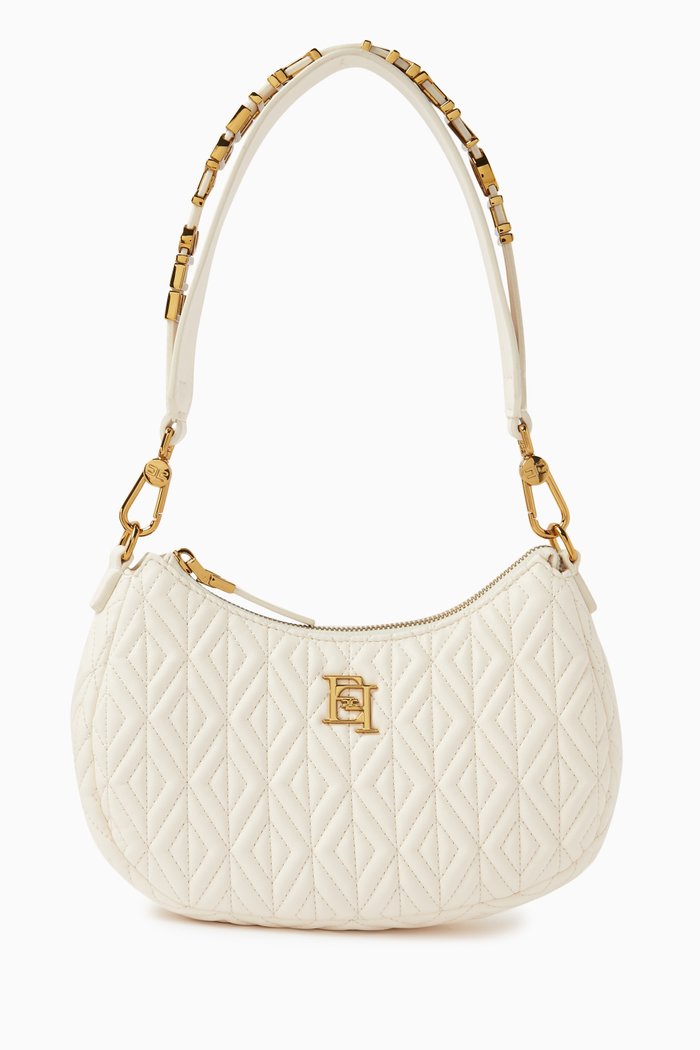 

Shoulder Bag in Diamond-pattern Faux Leather, Neutral