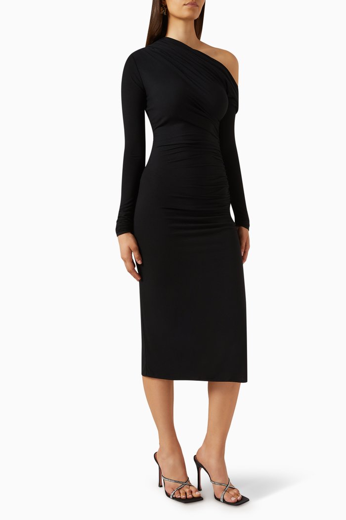 

Asymmetrical Midi Dress in Jersey, Black