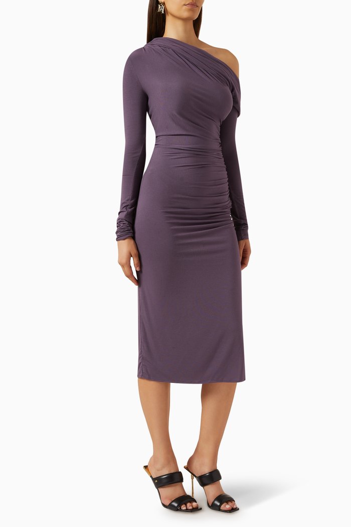 

Asymmetrical Midi Dress in Jersey, Purple