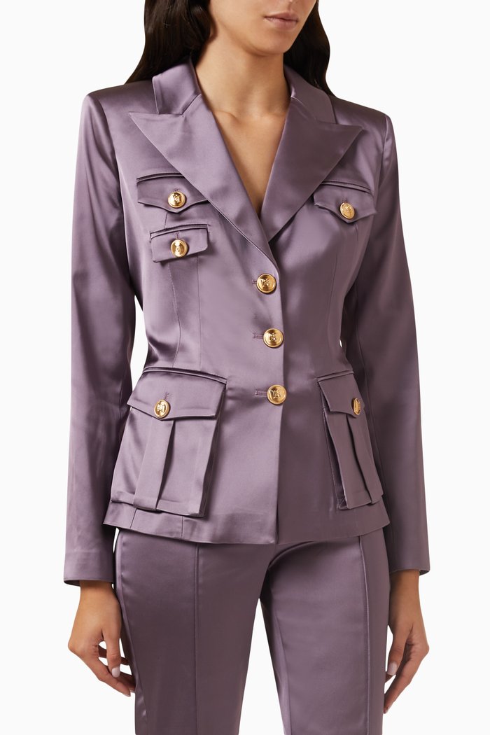 

Single-breasted Jacket in Stretch Satin, Purple