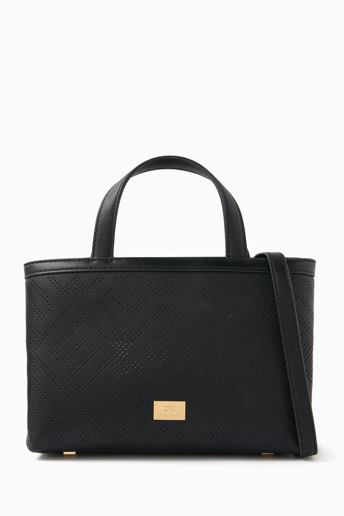 

Small Shopper Bag in Perforated Faux Leather, Black