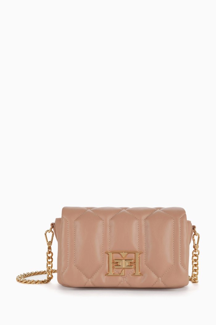 Small Puffy Shoulder Bag in Faux Leather, Neutral
