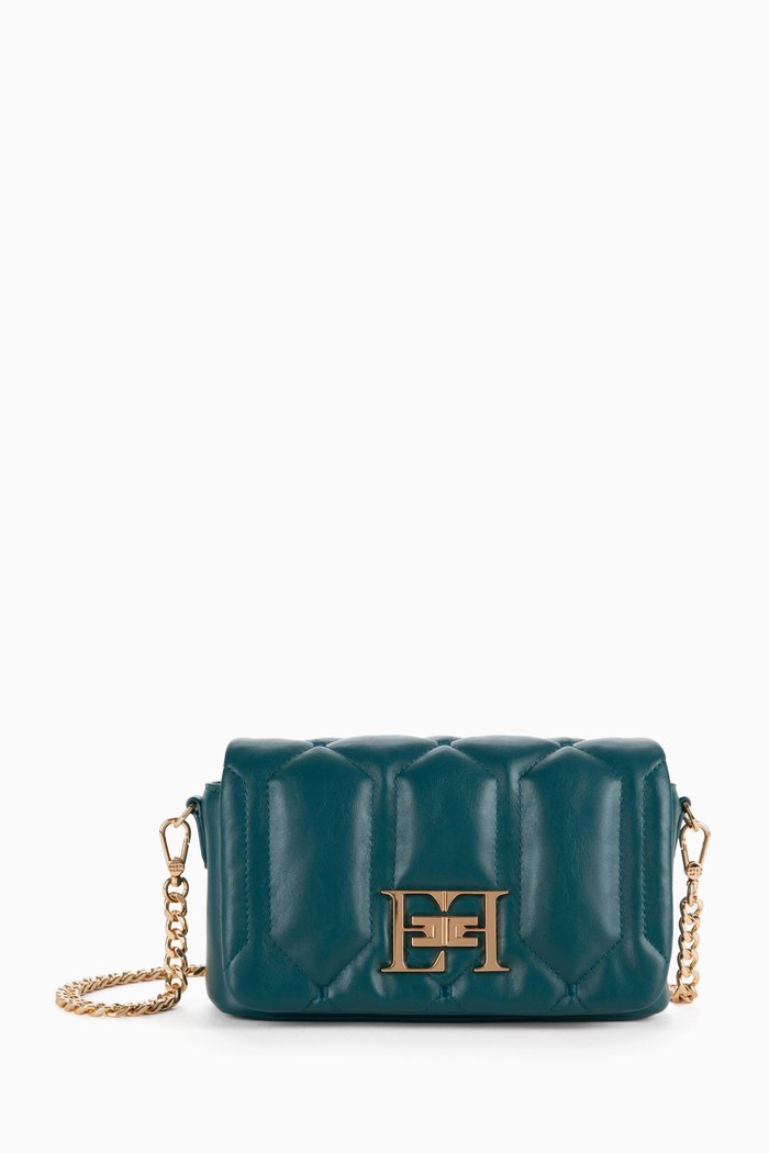 

Small Puffy Shoulder Bag in Faux Leather, Green