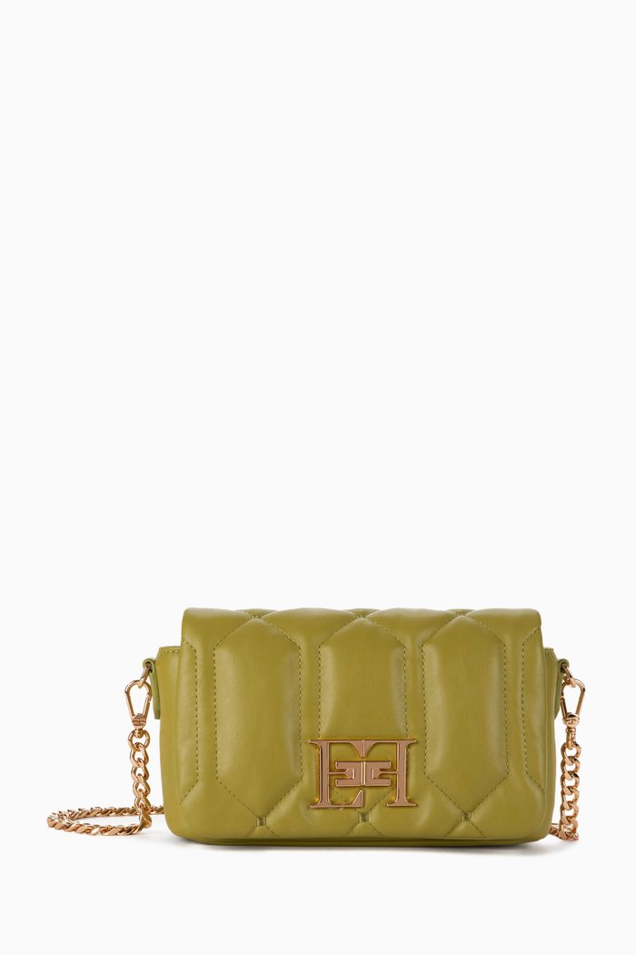 

Small Puffy Shoulder Bag in Faux Leather, Green