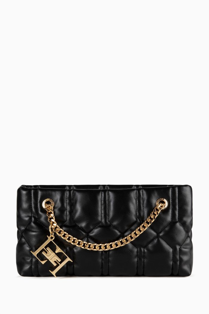 

Puffy Quilted Pouch Bag, Black