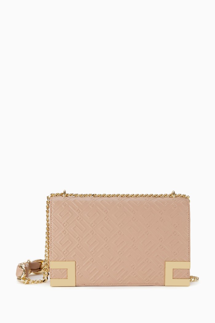 

EF Debossed Crossbody Bag in Faux Leather, Neutral