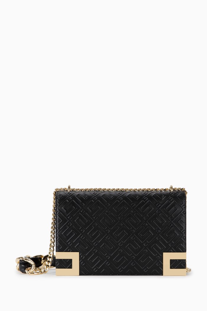 

EF Debossed Crossbody Bag in Faux Leather, Black