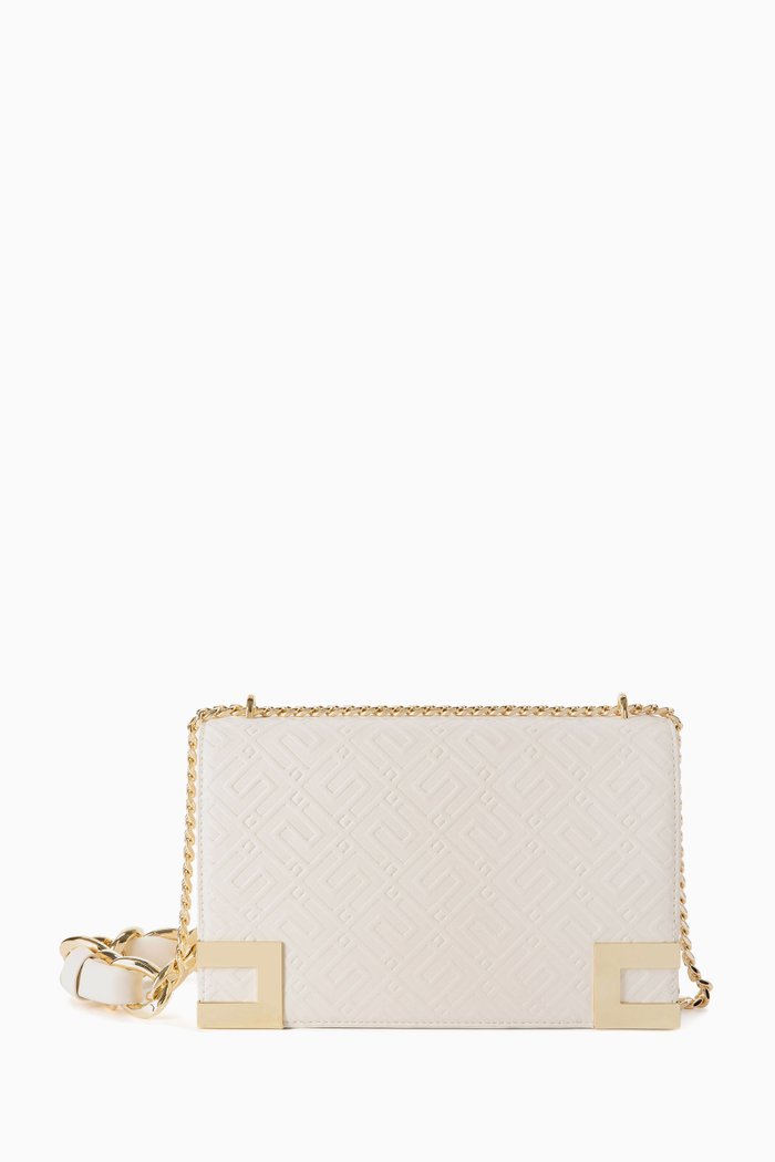 

EF Debossed Crossbody Bag in Faux Leather, Neutral