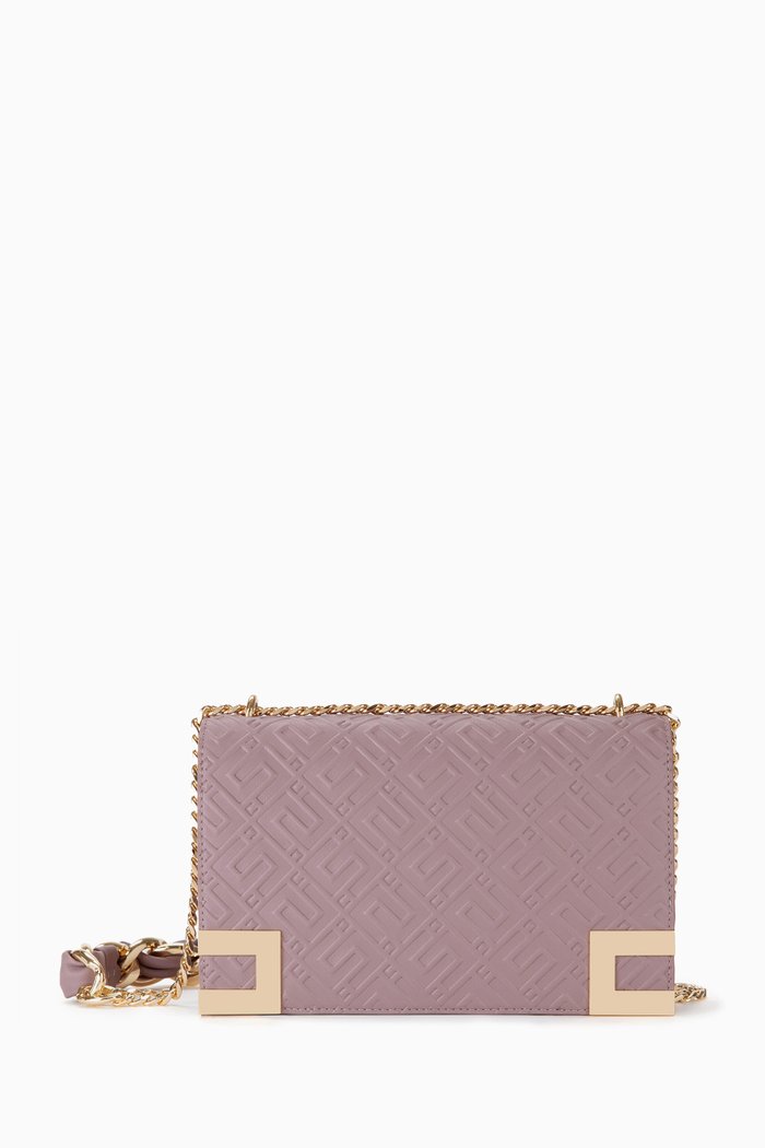 

EF Debossed Crossbody Bag in Faux Leather, Purple