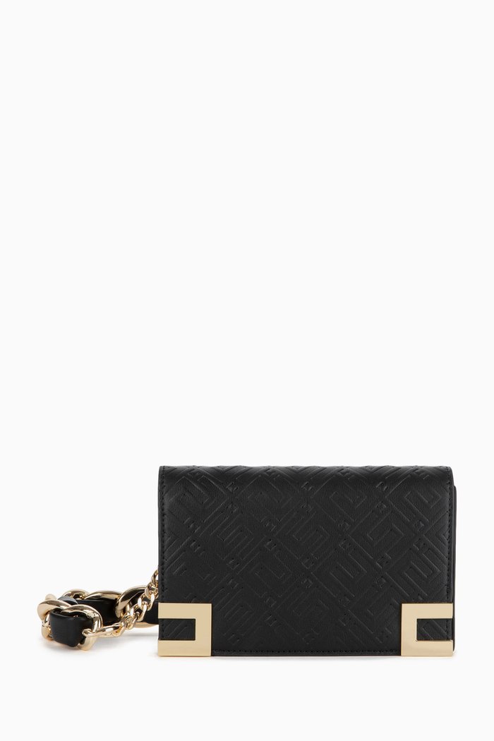 

Small EF Debossed Crossbody Bag in Faux Leather, Black