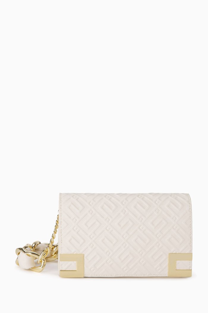 

Small EF Debossed Crossbody Bag in Faux Leather, Neutral