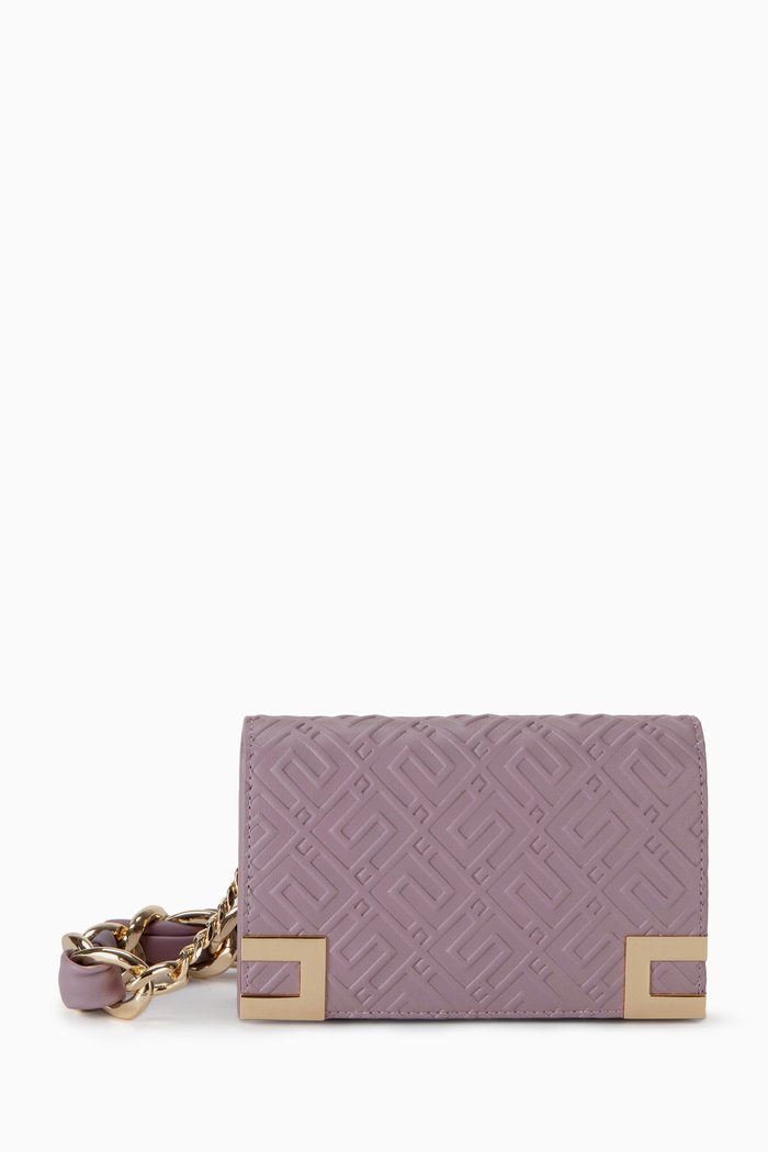 

Small EF Debossed Crossbody Bag in Faux Leather, Purple