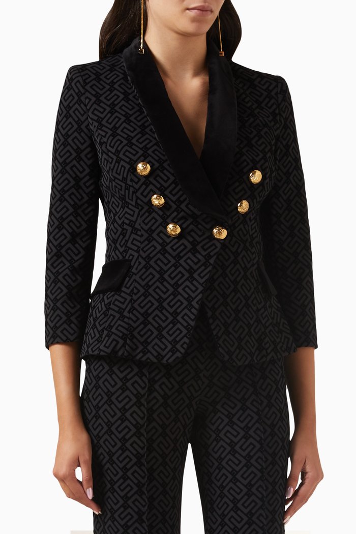 

Double-breasted Jacket in Crêpe, Black