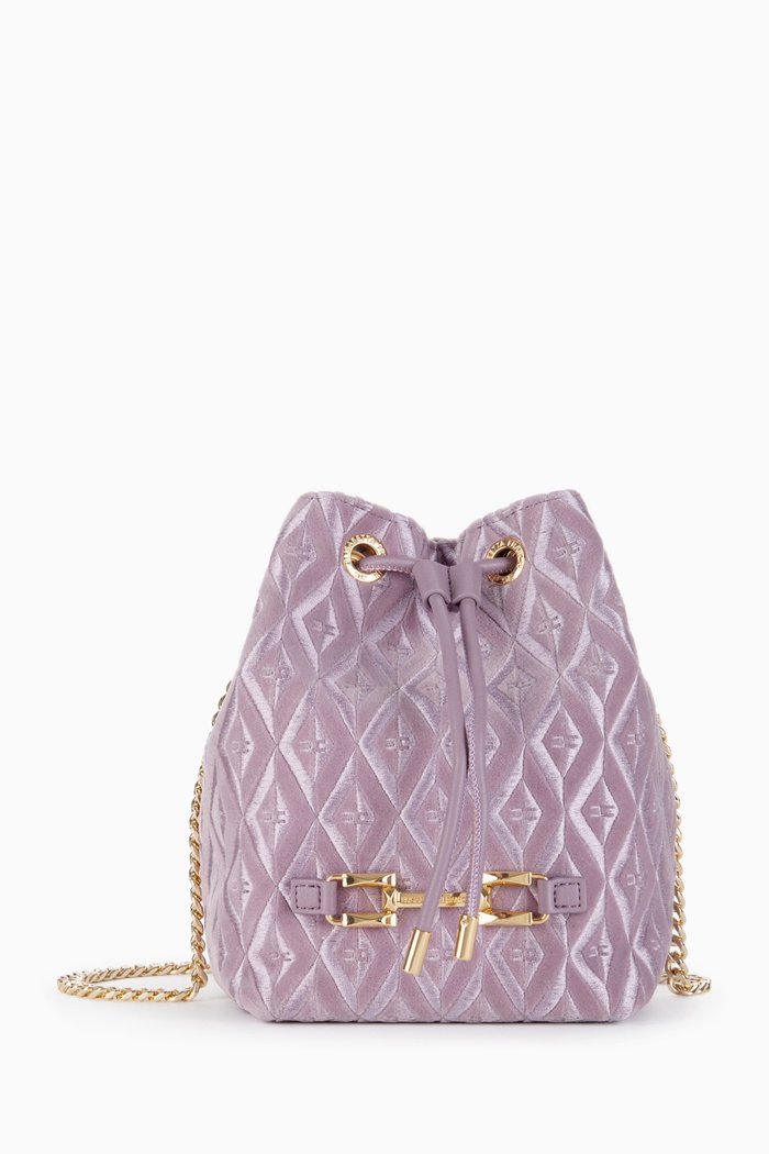 

Bucket Bag in Diamond-pattern Velvet, Purple