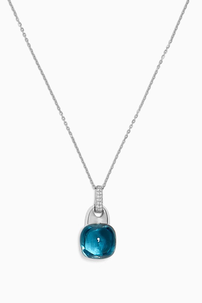 

Dew Drop Diamond & London Blue Topaz Necklace in 18kt White Gold