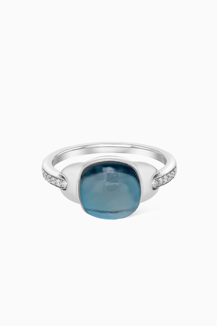 

Dew Drop Diamond & London Blue Topaz Ring in 18kt White Gold