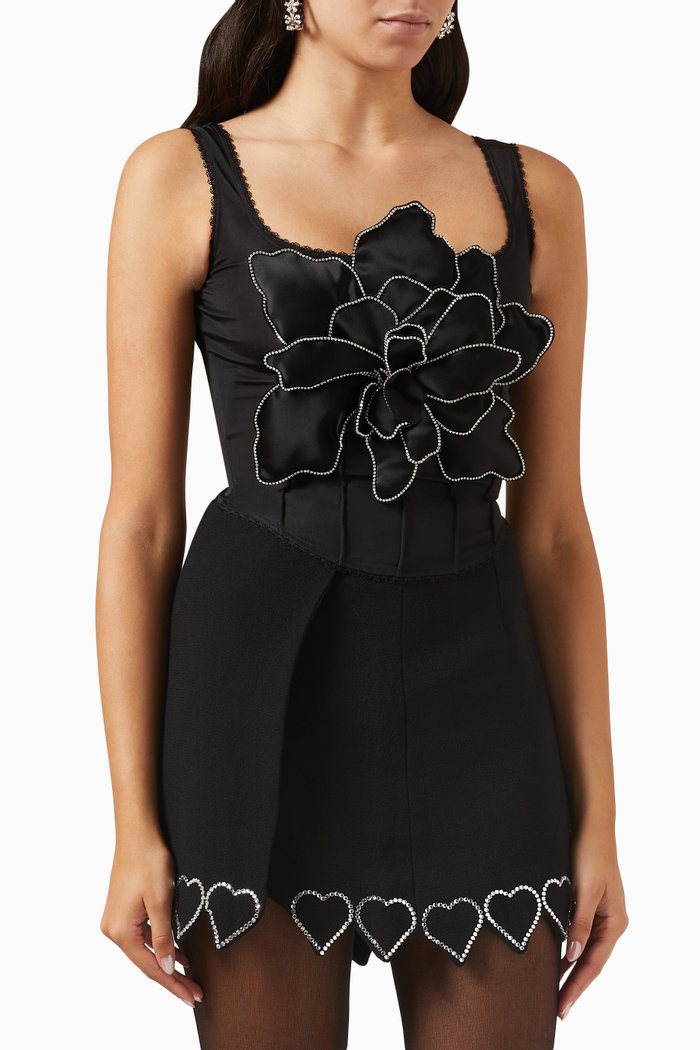 

Lotus Blossom Corset Top in Viscose-blend Knit, Black
