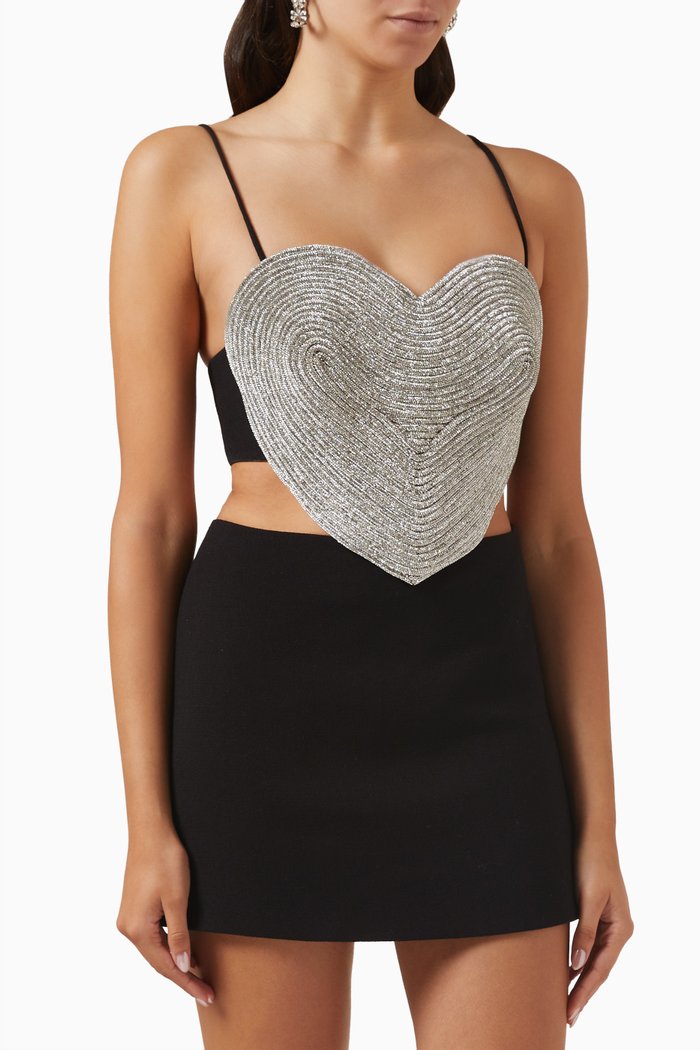 

Embellished Heart Mini Dress in Wool, Black