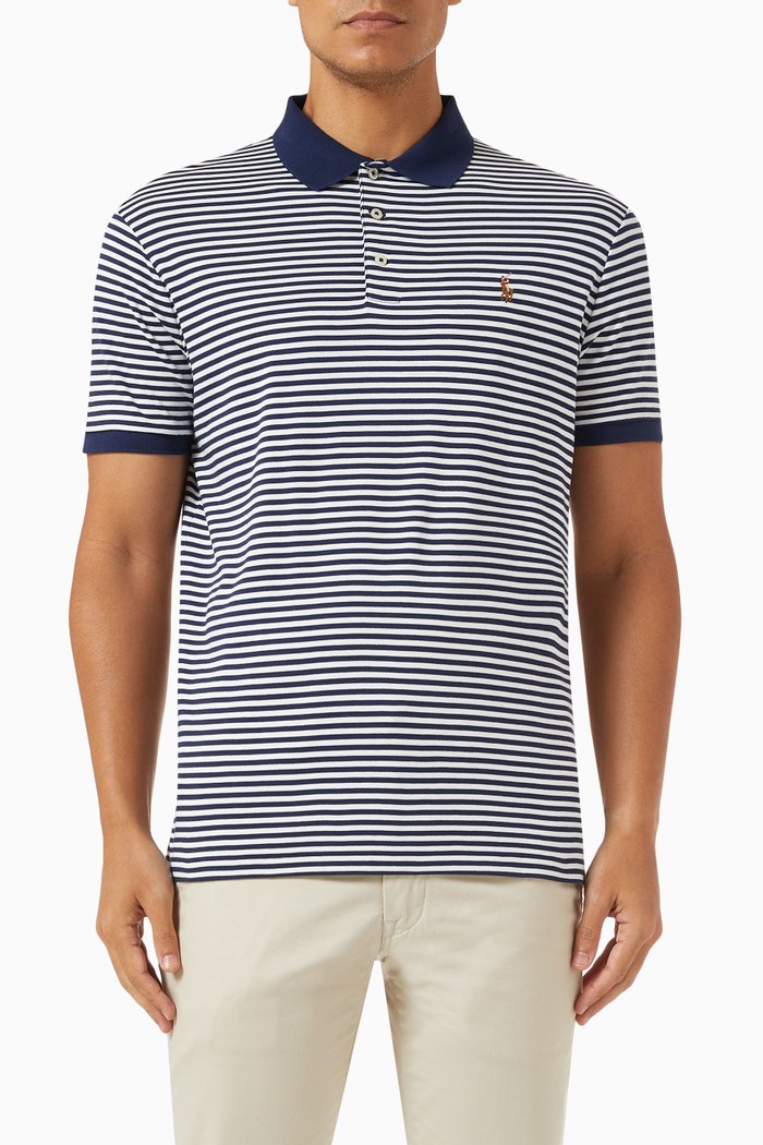 

Striped Polo Shirt in Cotton Piqué, Blue