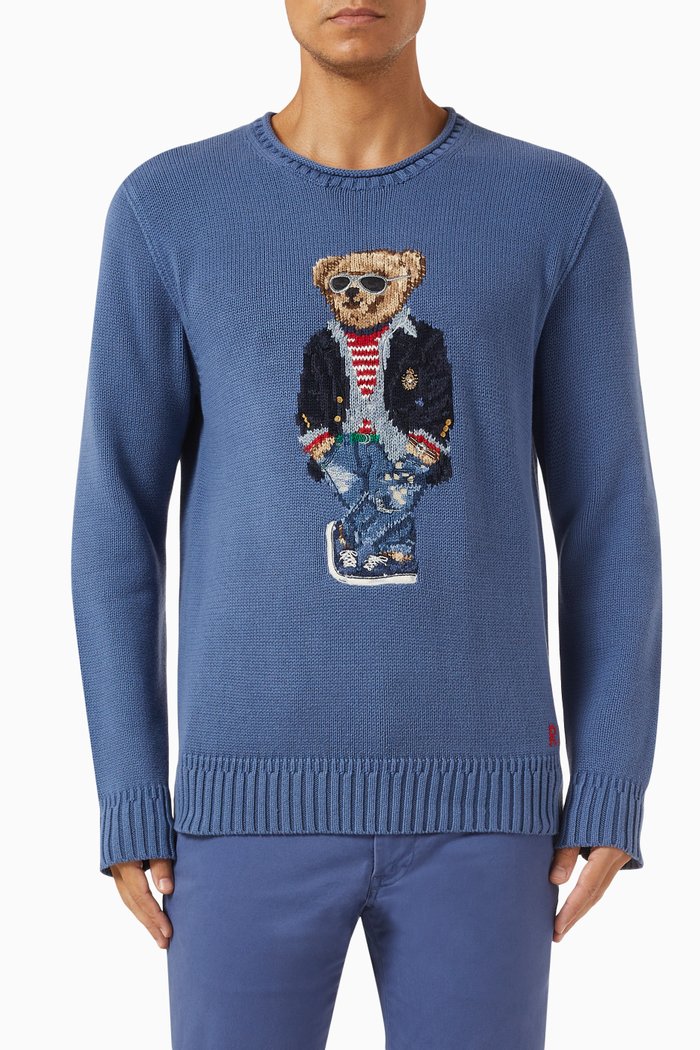 

Polo Bear Sweater in Knitted Cotton, Blue