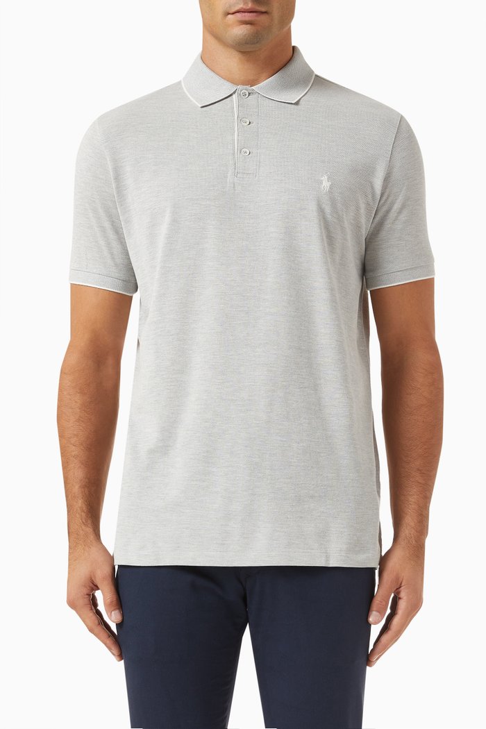 

Logo Slim-fit Polo Shirt in Cotton-mesh, Grey