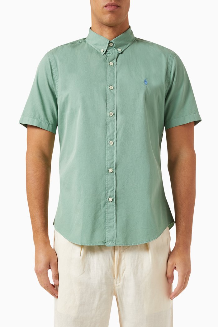 Logo Embroidered Shirt in Cotton, Green