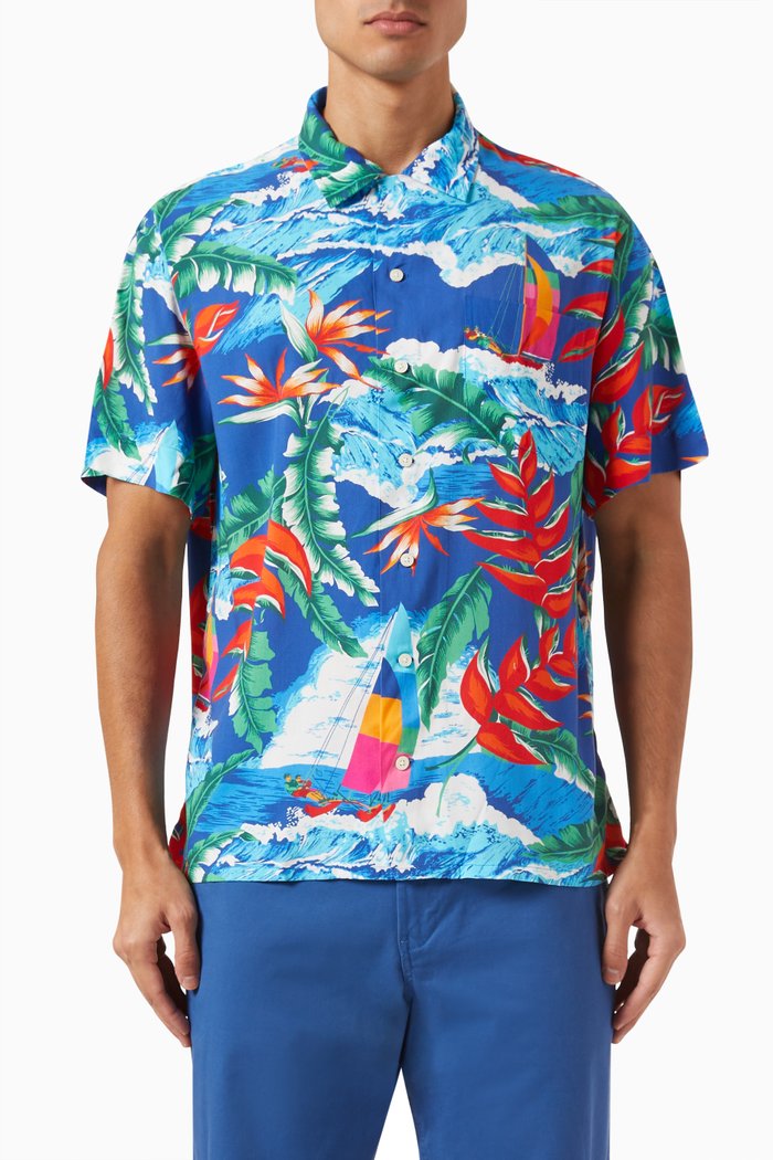 Hoffman Print Camp Shirt in Viscose, Multicolour