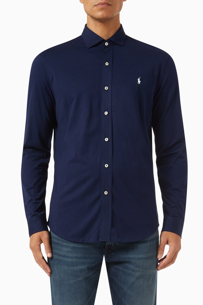 Logo Shirt in Cotton Jersey, Blue