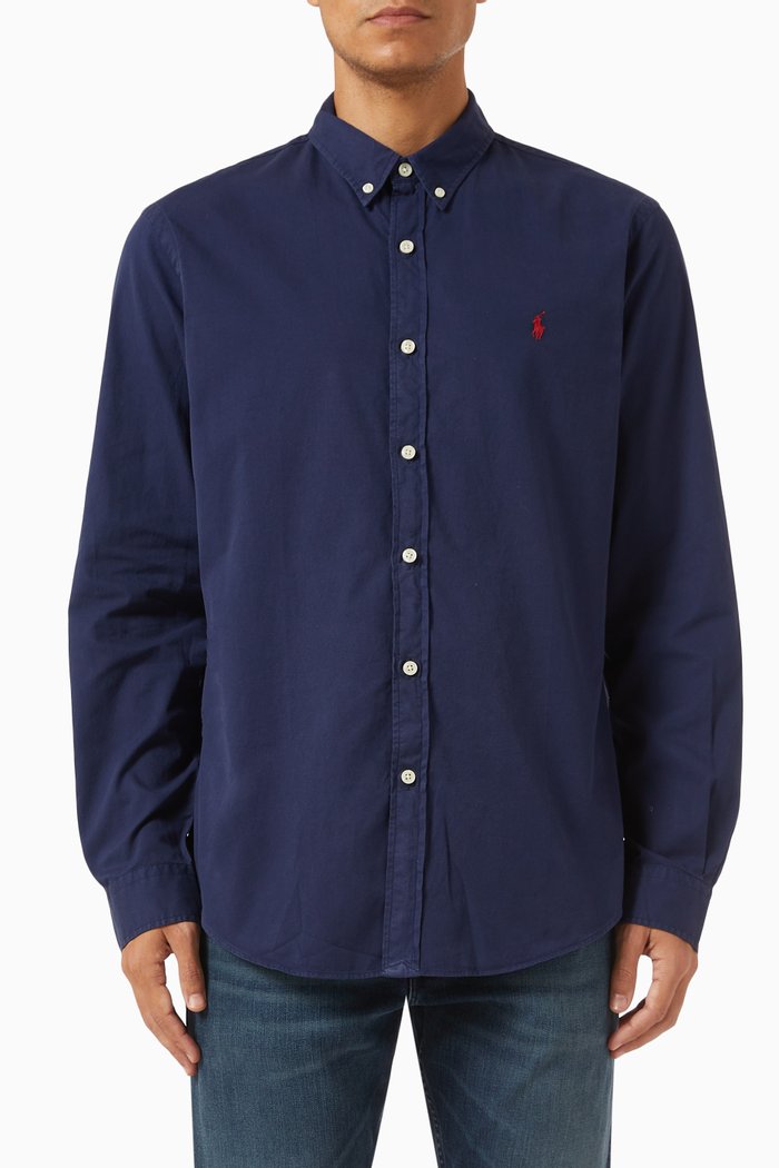 

Logo Shirt in Linen, Blue