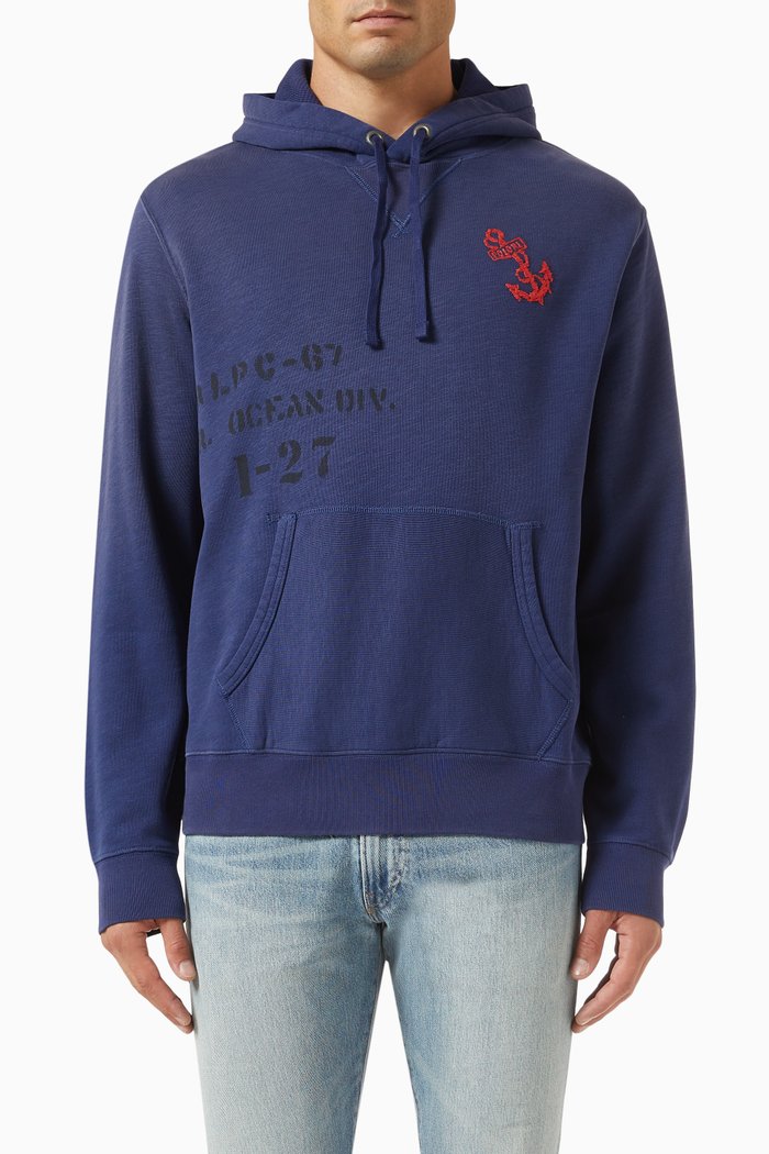 

Embroidered Hoodie in Cotton, Blue
