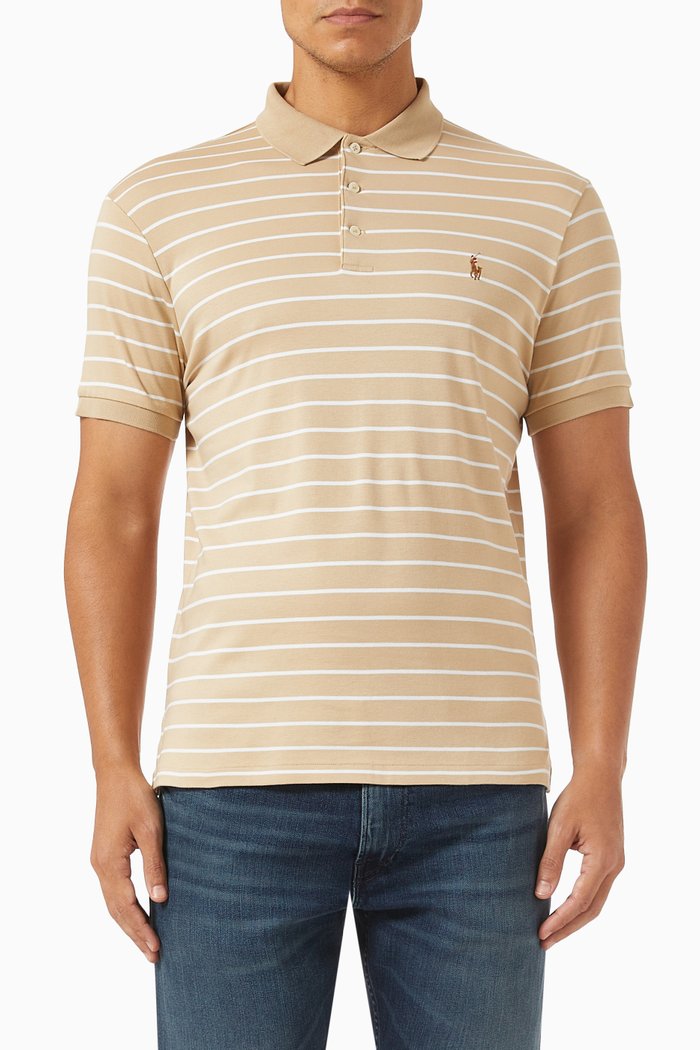 

Striped Polo Shirt in Cotton Piqué, Neutral