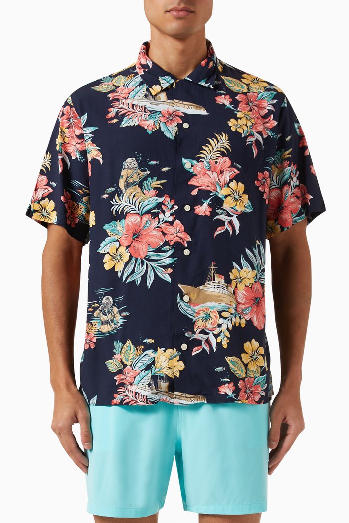 

Tropical Floral Camp Shirt in Viscose, Multicolour