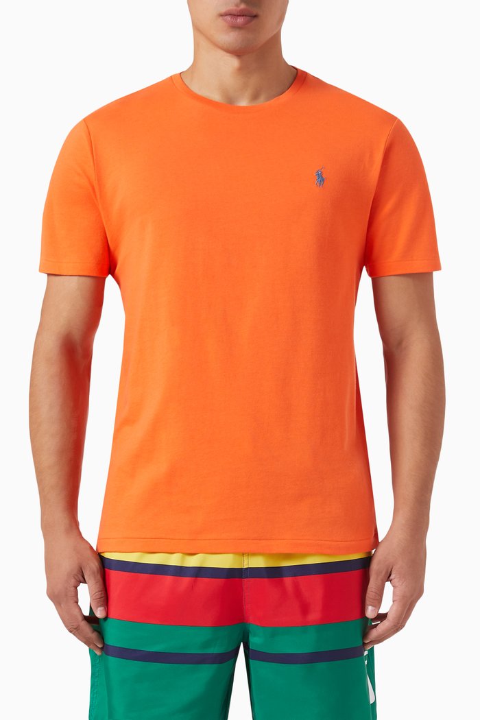 Logo Embroidered Slim-fit T-shirt in Cotton Jersey, Orange