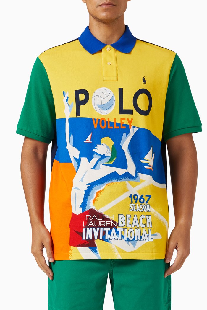 Printed Polo Shirt in Cotton Piqué, Multicolour