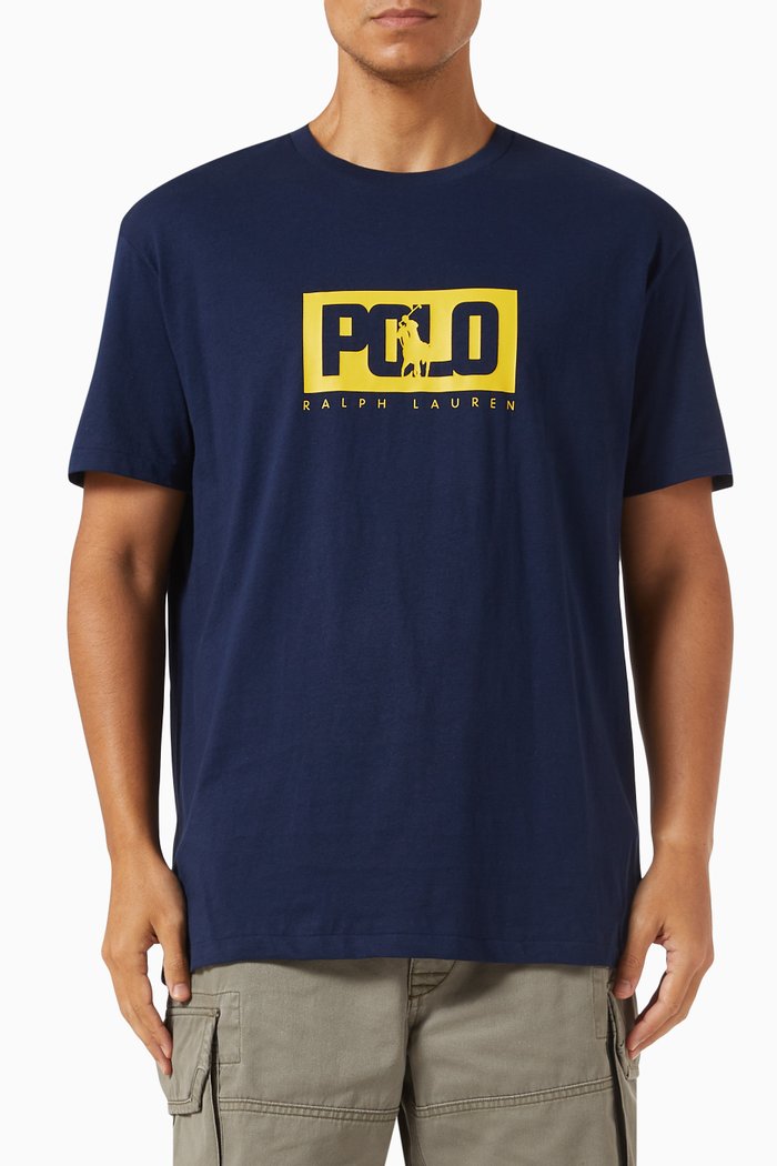 Printed T-shirt in Cotton Jersey, Blue