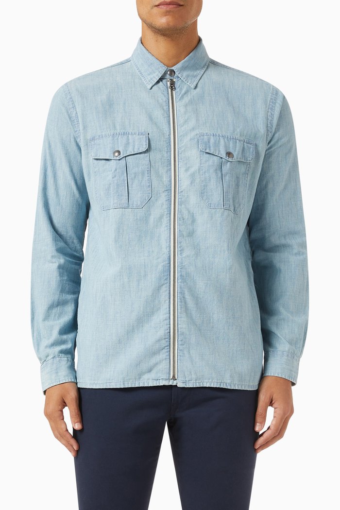 

Zip-up Shirt in Cotton, Blue