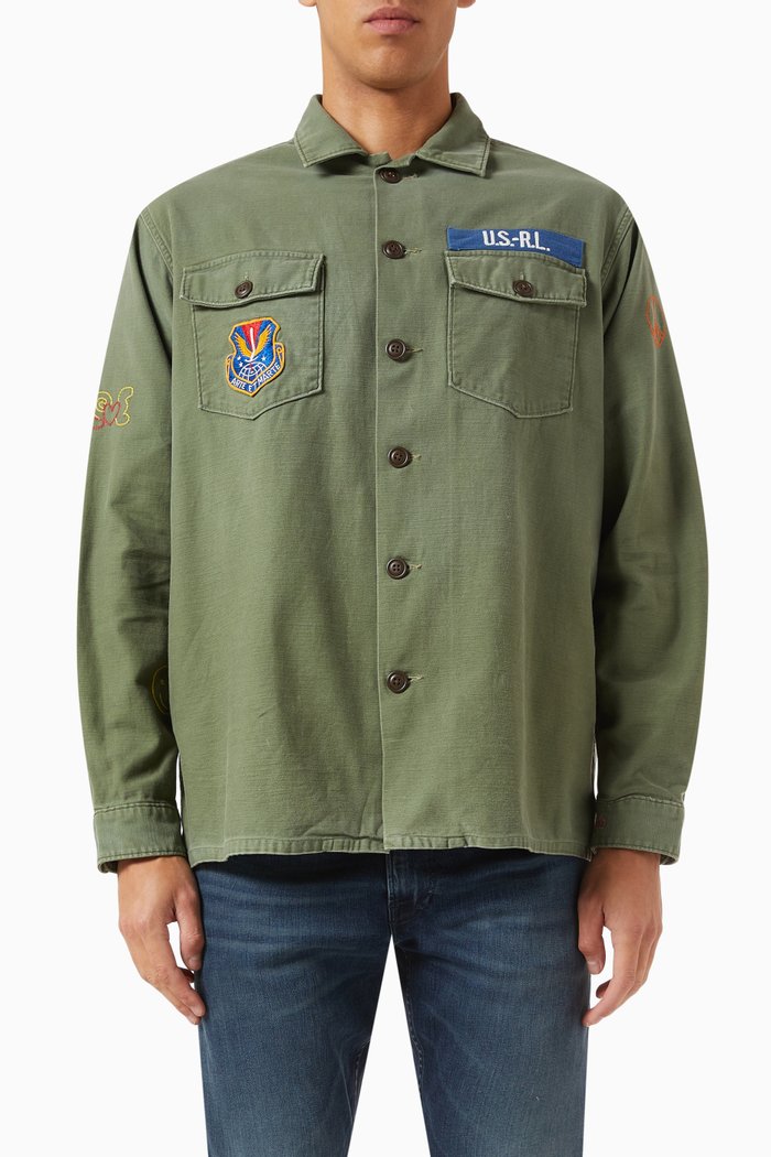 

Peace Love Embroidered Overshirt in Cotton, Multicolour