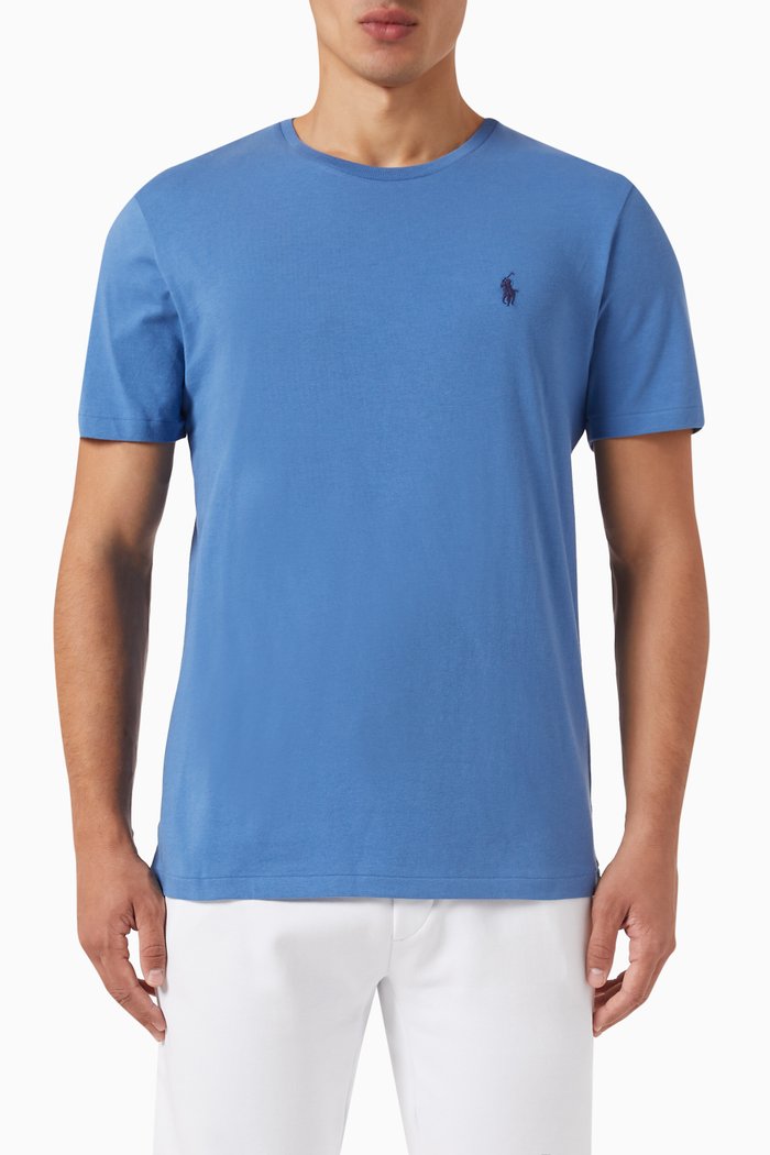 

Logo Embroidered Slim T-shirt in Cotton Jersey, Blue