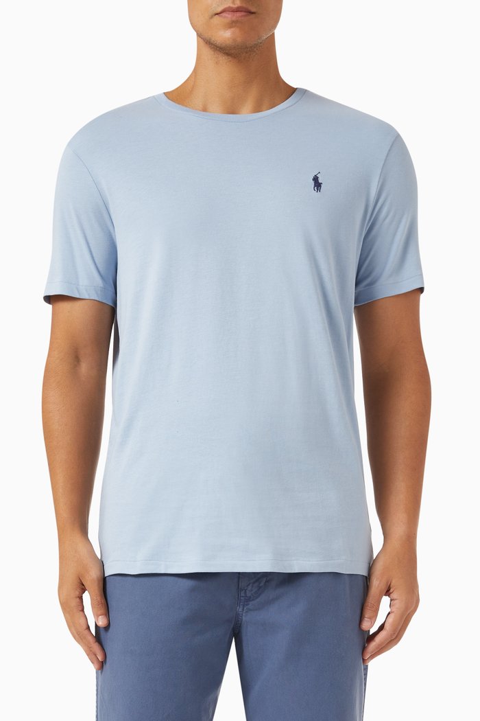 Logo Embroidered T-shirt in Cotton, Blue