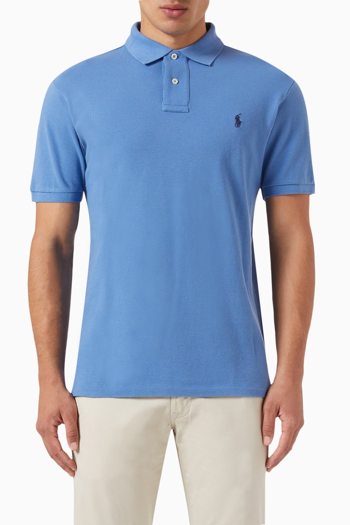 

Slim Fit Polo Shirt in Cotton, Blue