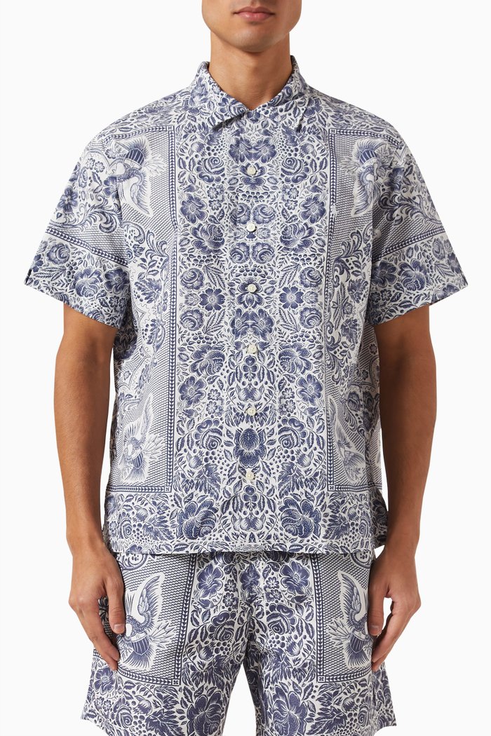 

Bandanna-print Camp Shirt in Cotton-linen Blend, Multicolour