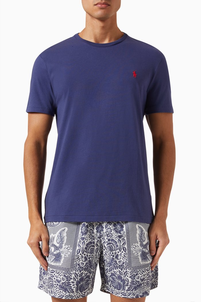 

Logo Embroidered T-shirt in Cotton Jersey, Blue