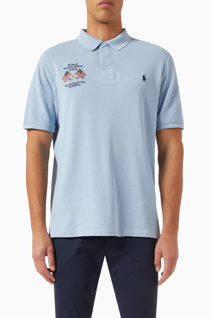 

Logo Embroidered Polo Shirt in Cotton, Blue