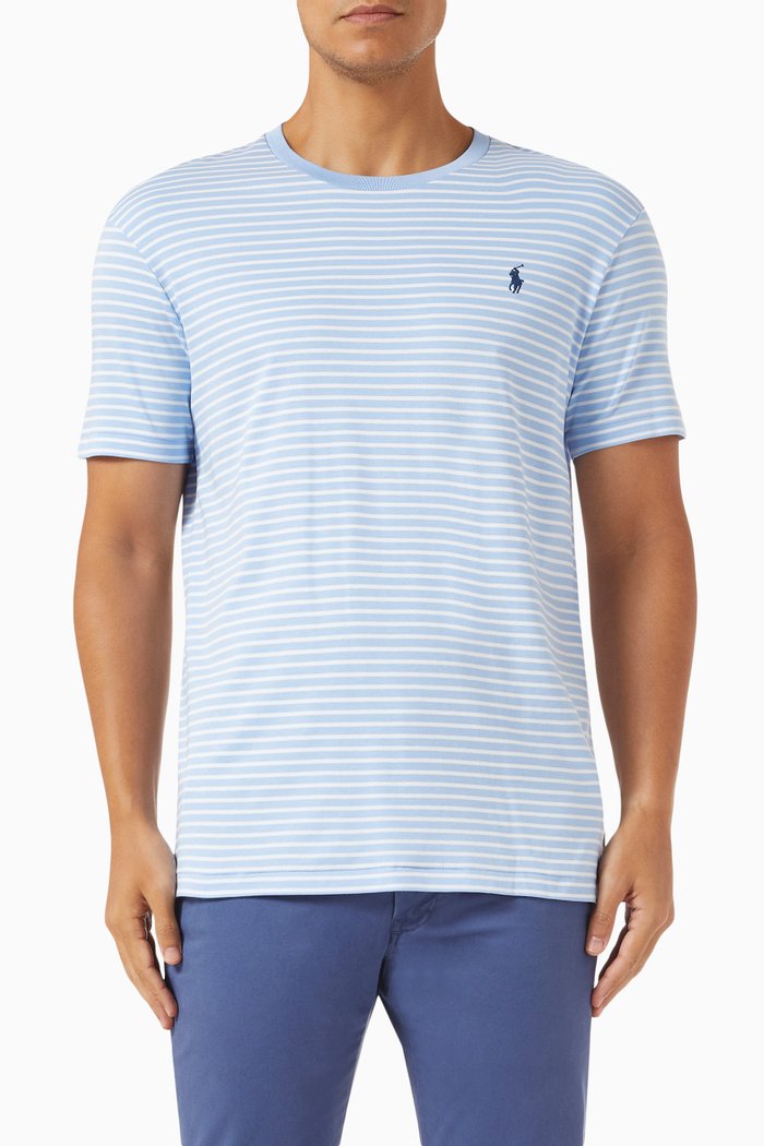 Striped T-shirt in Cotton Jersey, Blue