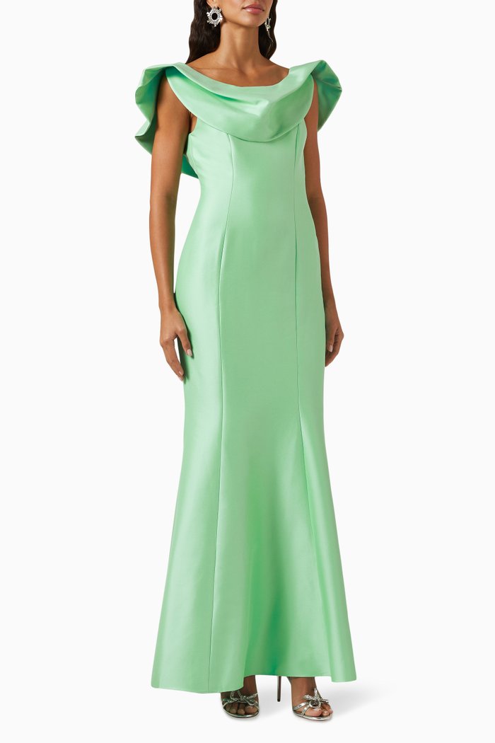 

Folded Mermaid Gown in Mikado, Green