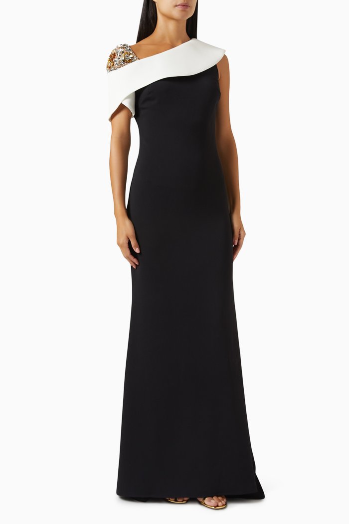 

Beaded Shoulder Two-tone Column Gown in Stretch-crepe, Multicolour