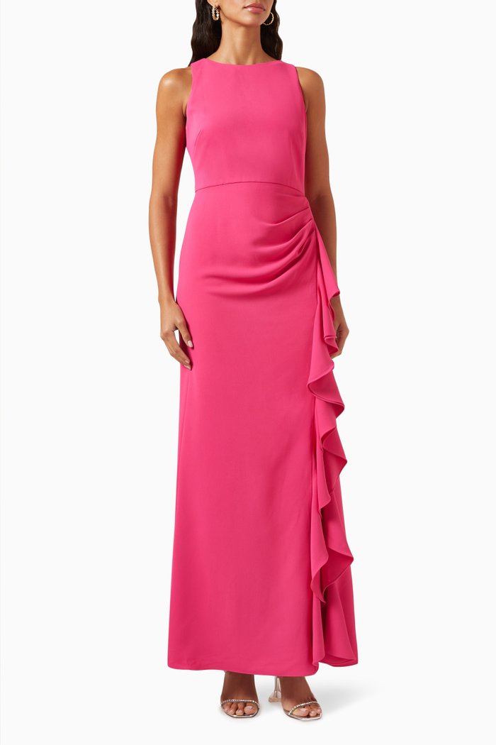 

Ruffled Column Gown in Stretch-crepe, Pink