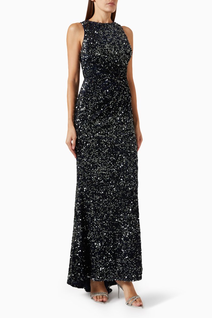 

Sequinned Racer Gown in Stretch-velvet, Blue