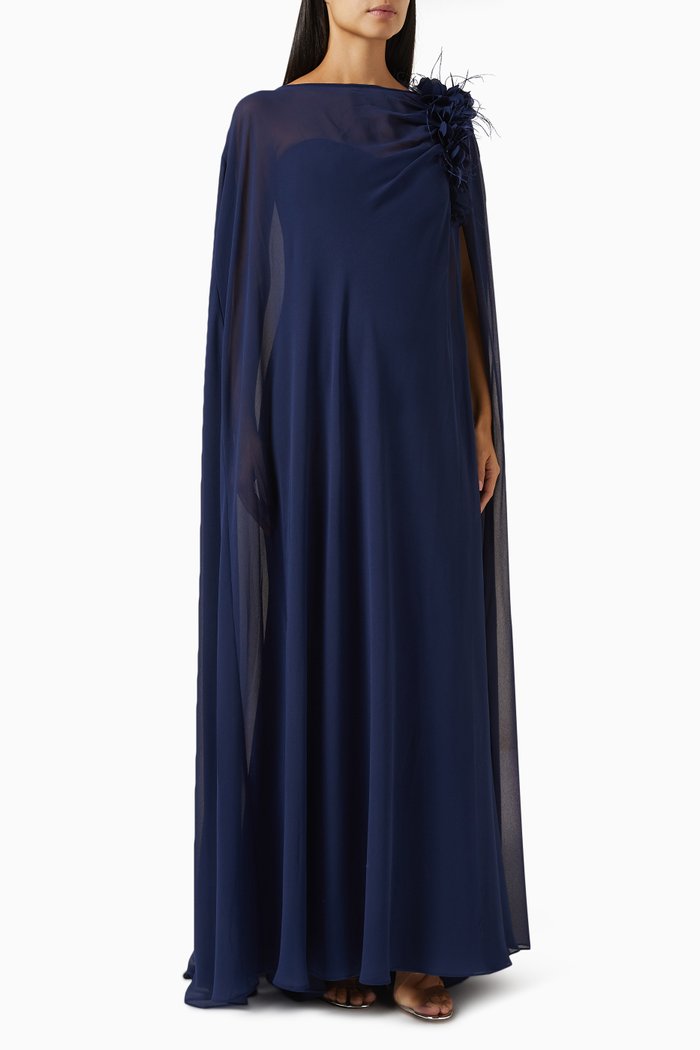 

Superstar Georgette Overlay Gown in Stretch-crepe, Blue