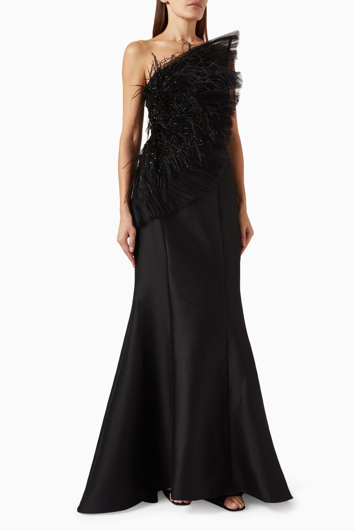 

Feather Fan Mermaid Gown in Mikado, Black